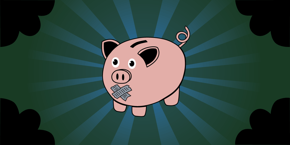 A piggy bank with its mouth taped shut, representing payment rails severed by financial intermediaries