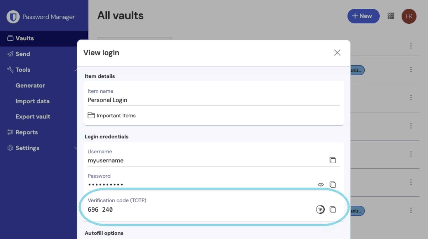 Bitwarden 为账号设定 TOTP authenticator 的画面